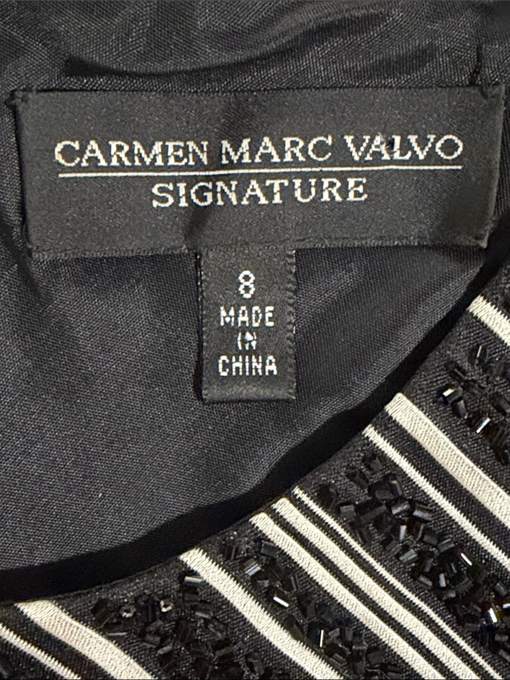 CARMEN MARC VALVO SIGNATURE Striped Beaded Silk Top Blouse Womens Size 8 - Picture 10 of 13